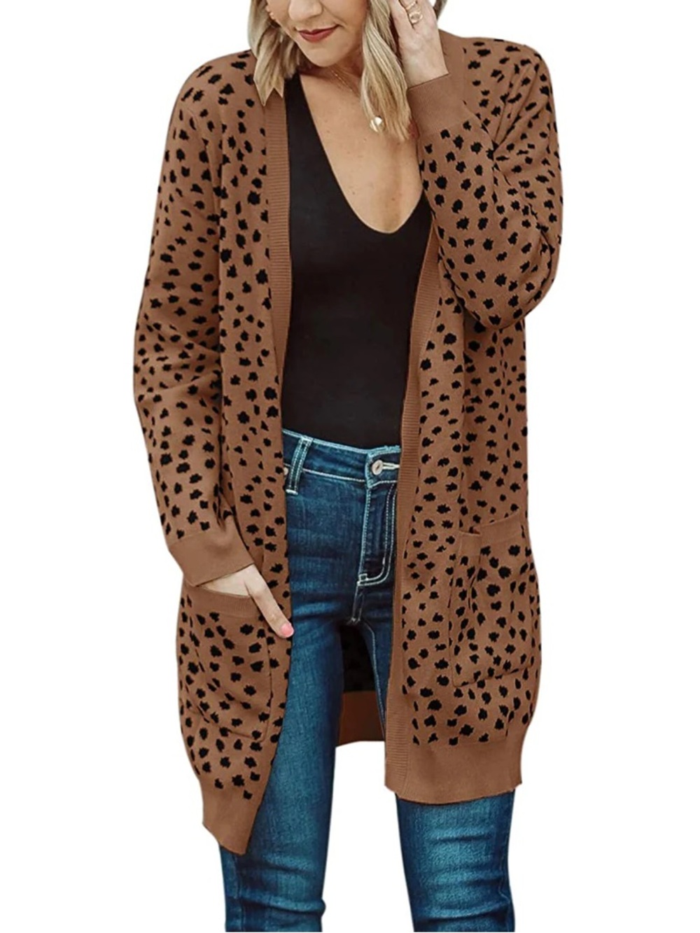 Fierce 🐆 MERCOTTY Women's Open-Front Leopard Print Cardigan - Tan/Black